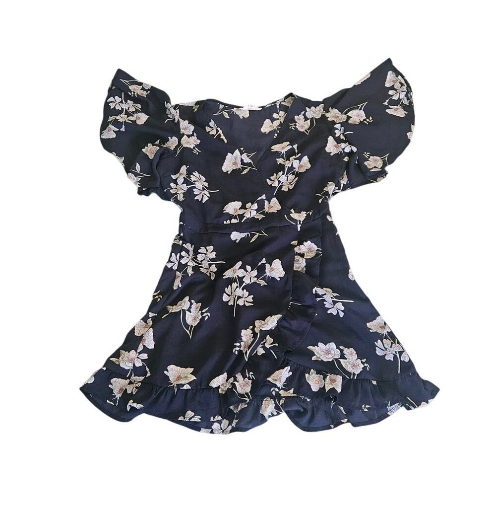 Jack by BB Dakota Size Medium Blue Floral Short Sleeve V-Neck Mini Dress